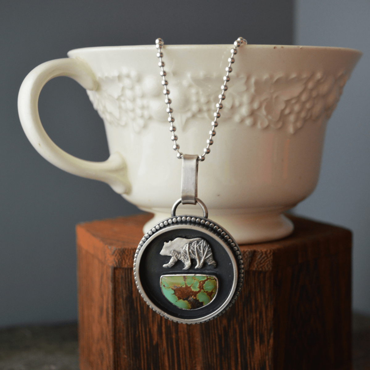 Silver Bear Necklace with Bamboo Mountain Turquoise - Gayle Dowell