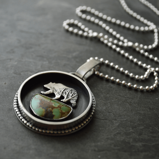 Silver Bear Necklace with Bamboo Mountain Turquoise - Gayle Dowell