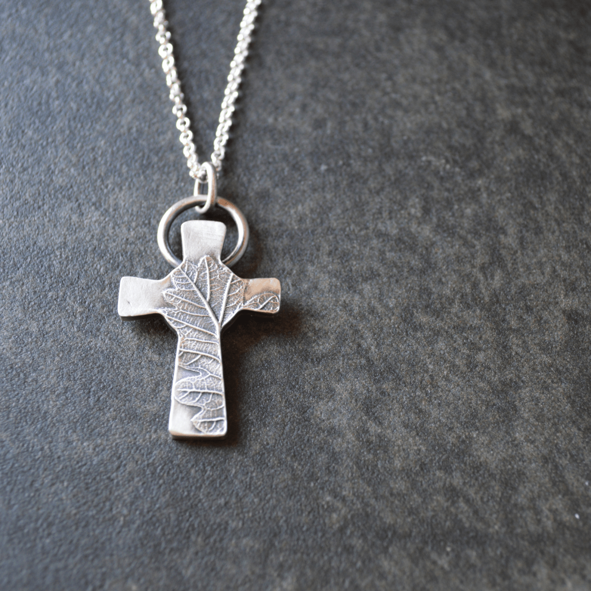 Silver Cross Necklace with Oak Leaf - Gayle Dowell
