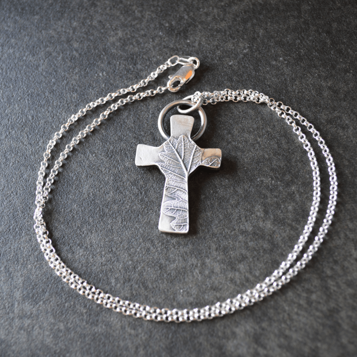 Silver Cross Necklace with Oak Leaf - Gayle Dowell