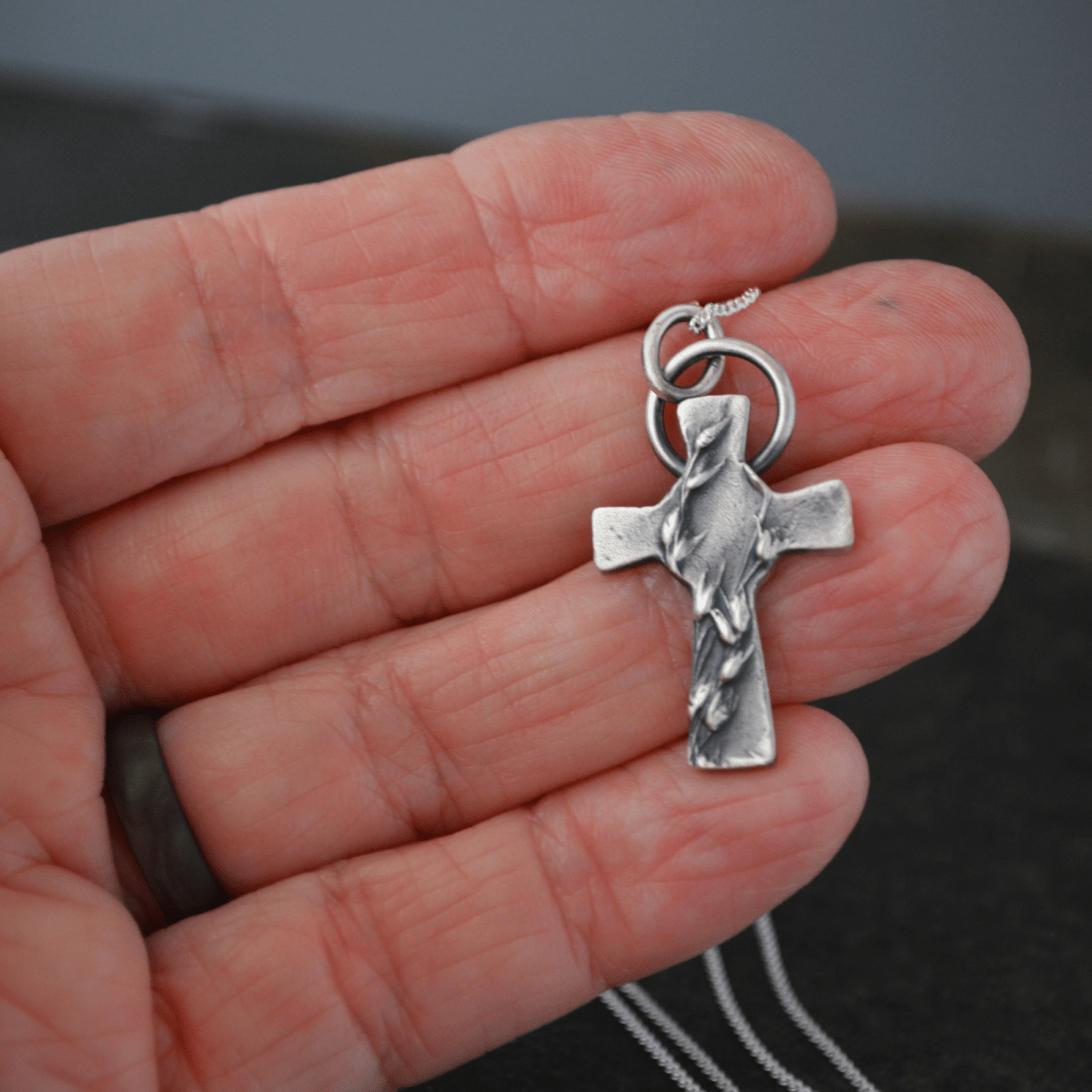Silver Cross Necklace with Prairie Switchgrass - Gayle Dowell