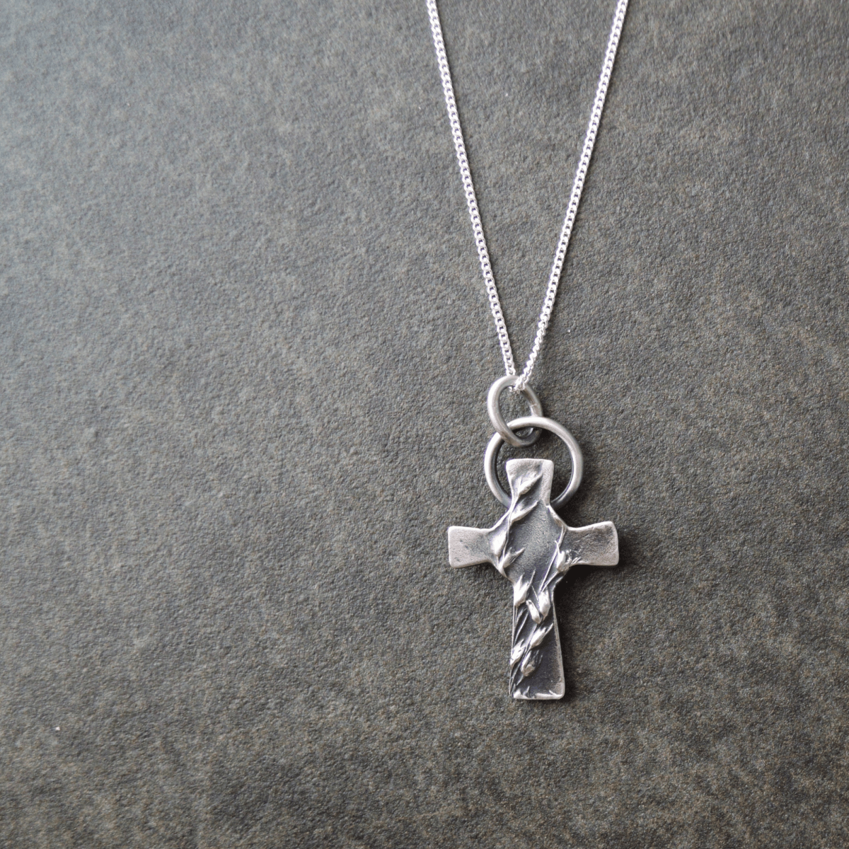 Silver Cross Necklace with Prairie Switchgrass - Gayle Dowell