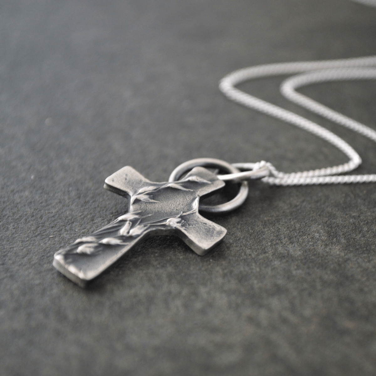 Silver Cross Necklace with Prairie Switchgrass - Gayle Dowell