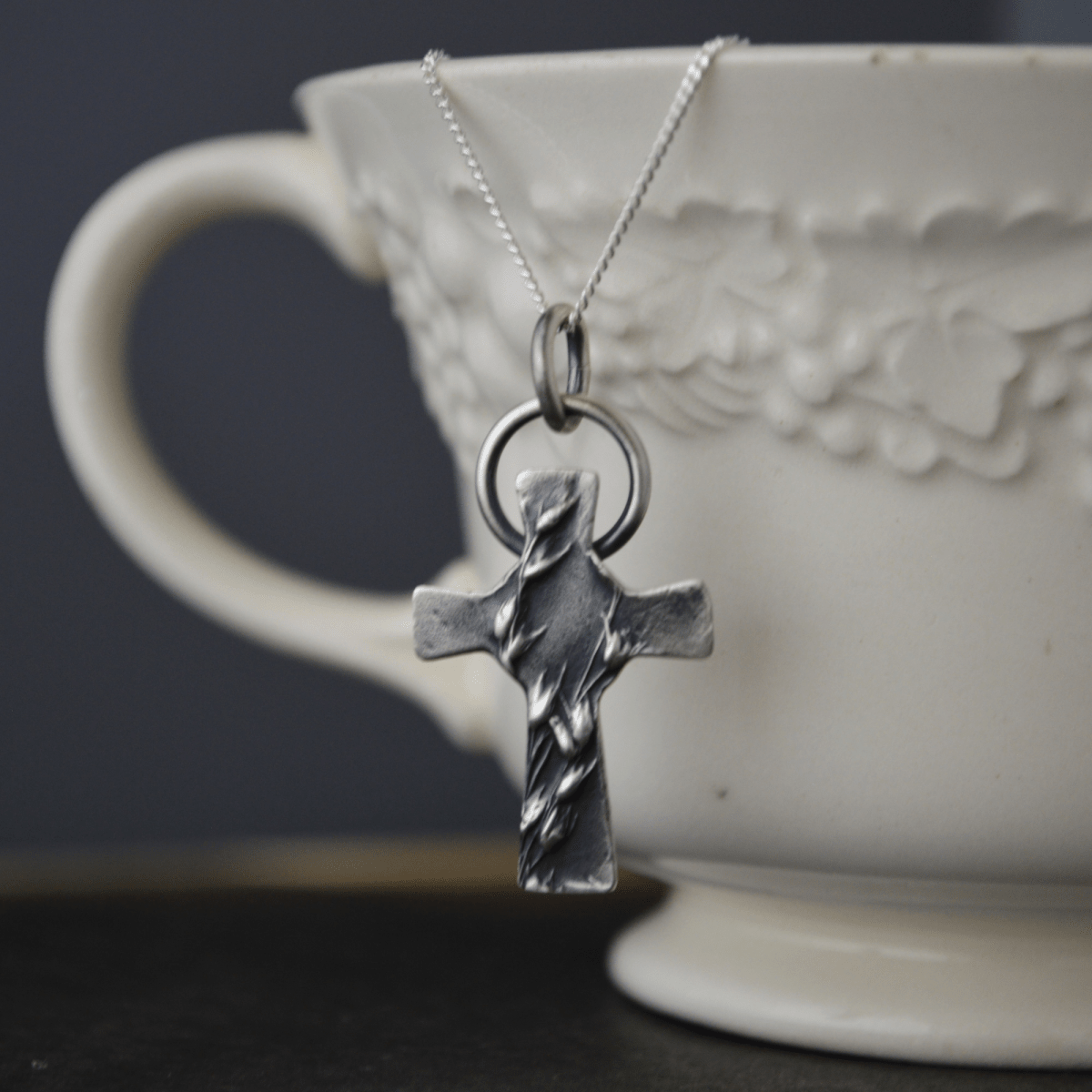 Silver Cross Necklace with Prairie Switchgrass - Gayle Dowell