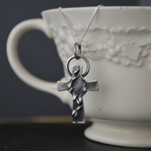 Silver Cross Necklace with Prairie Switchgrass - Gayle Dowell