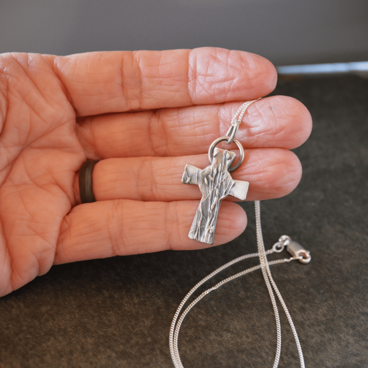 Silver Cross Necklace with Prairie Ticklegrass - Gayle Dowell