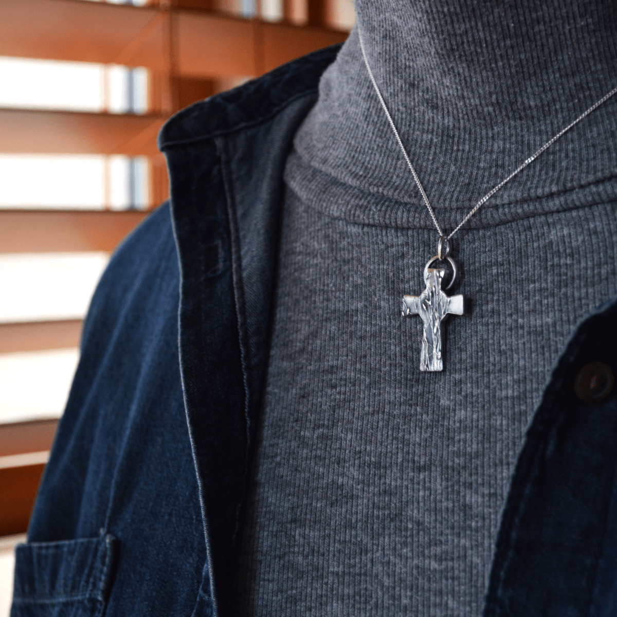 Silver Cross Necklace with Prairie Ticklegrass - Gayle Dowell