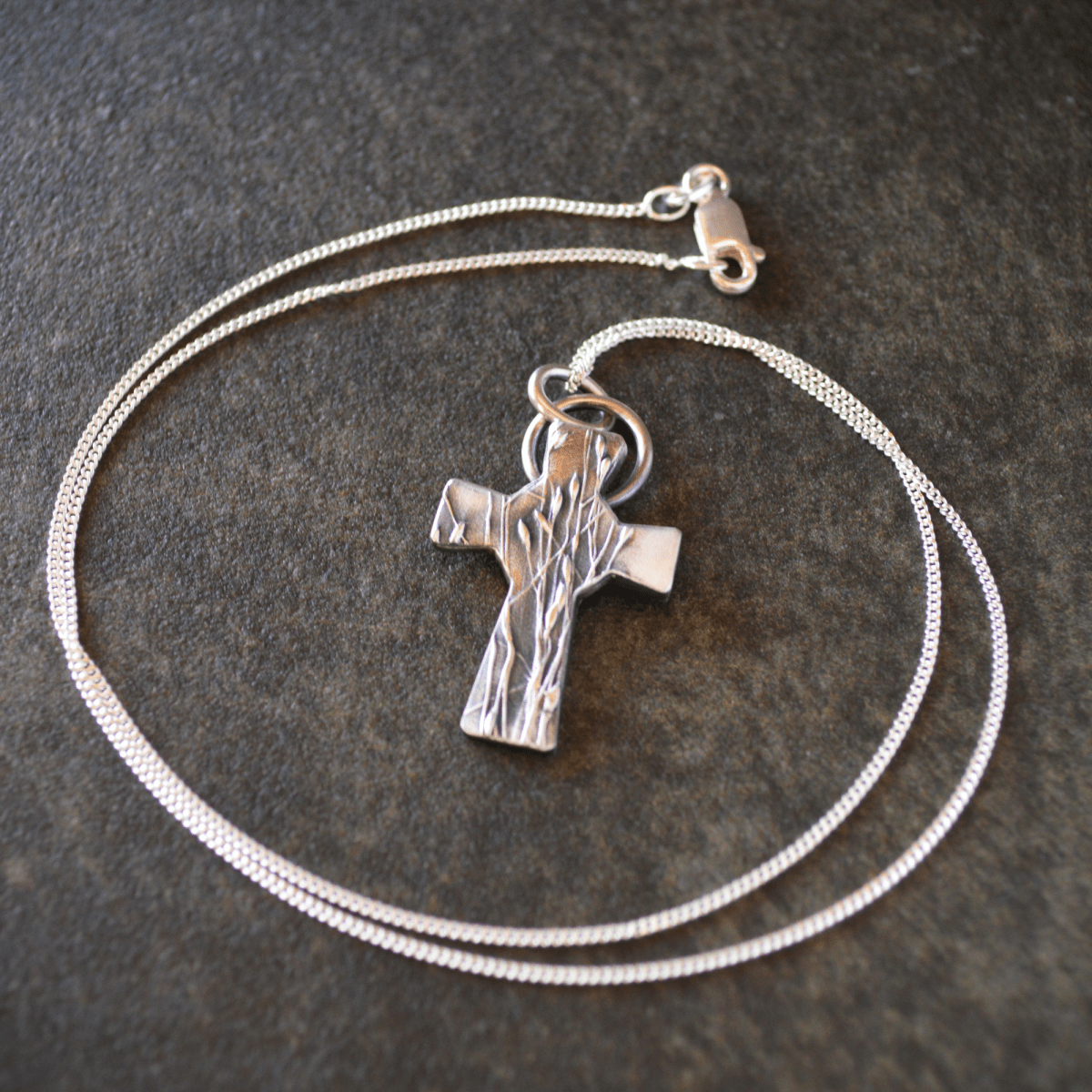 Silver Cross Necklace with Prairie Ticklegrass - Gayle Dowell
