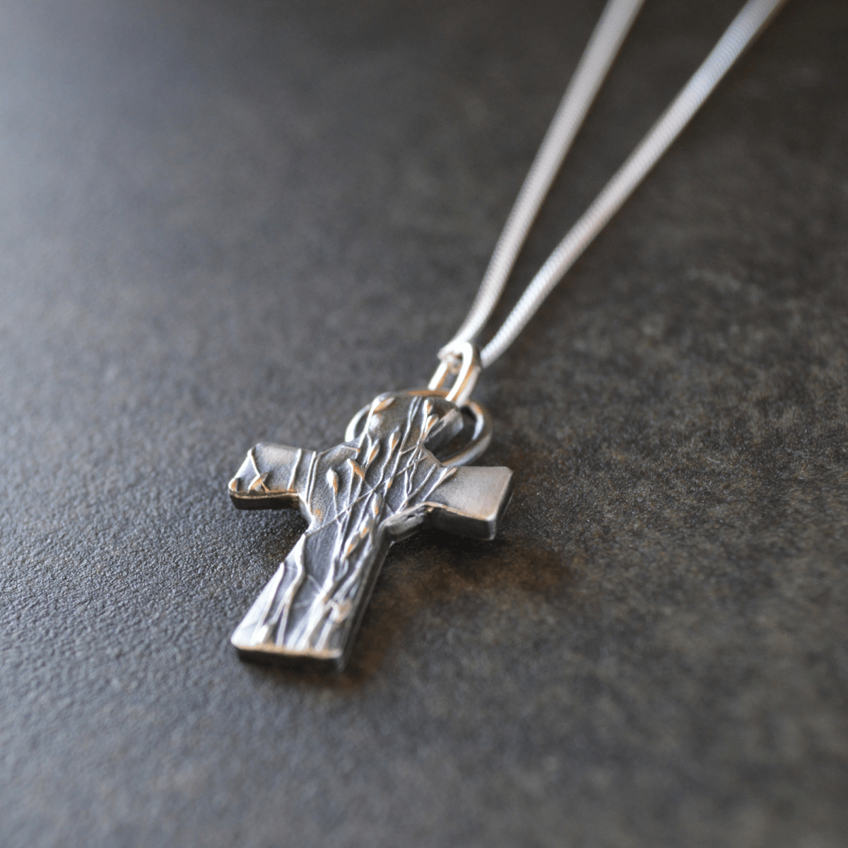 Silver Cross Necklace with Prairie Ticklegrass - Gayle Dowell