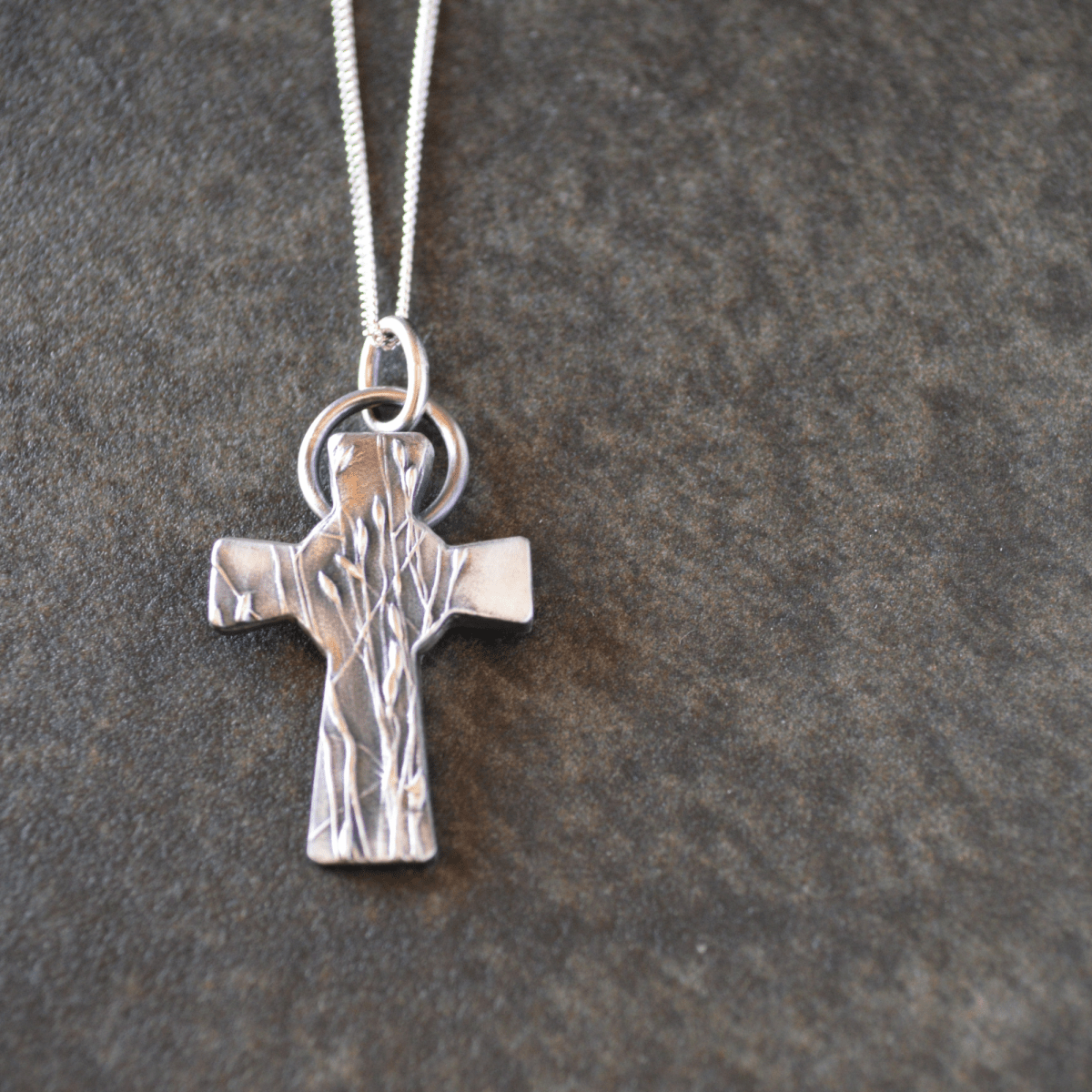 Silver Cross Necklace with Prairie Ticklegrass - Gayle Dowell