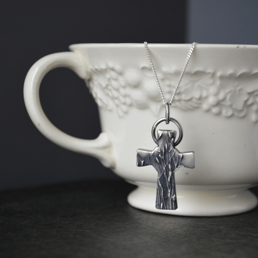 Silver Cross Necklace with Prairie Ticklegrass - Gayle Dowell