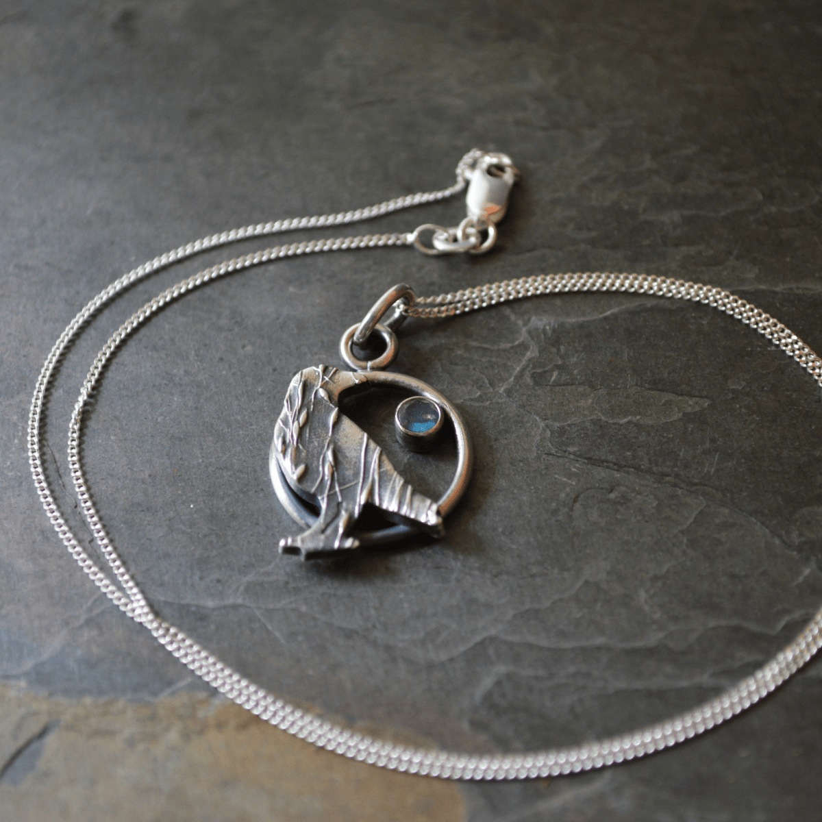 Silver Crow Necklace with Labradorite Moon - Gayle Dowell
