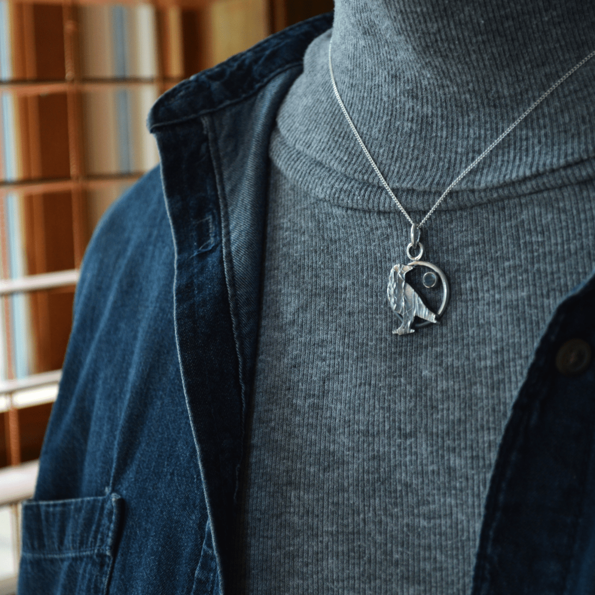 Silver Crow Necklace with Labradorite Moon - Gayle Dowell