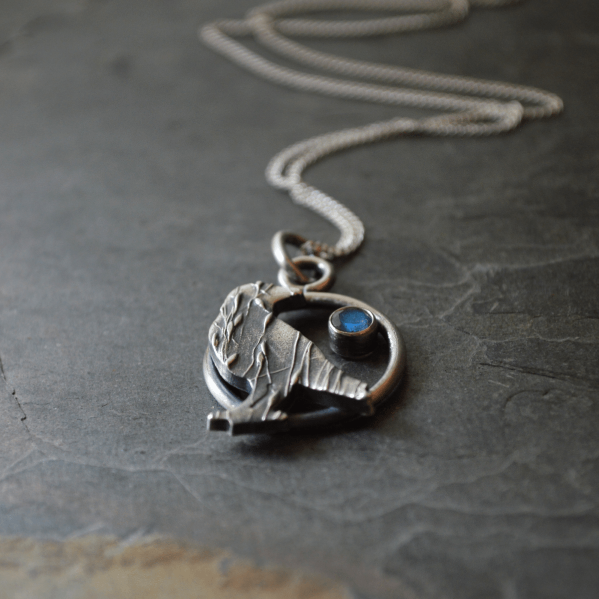 Silver Crow Necklace with Labradorite Moon - Gayle Dowell
