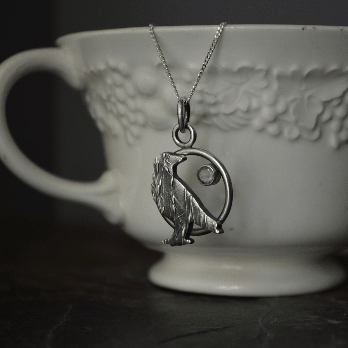Silver Crow Necklace with Labradorite Moon - Gayle Dowell