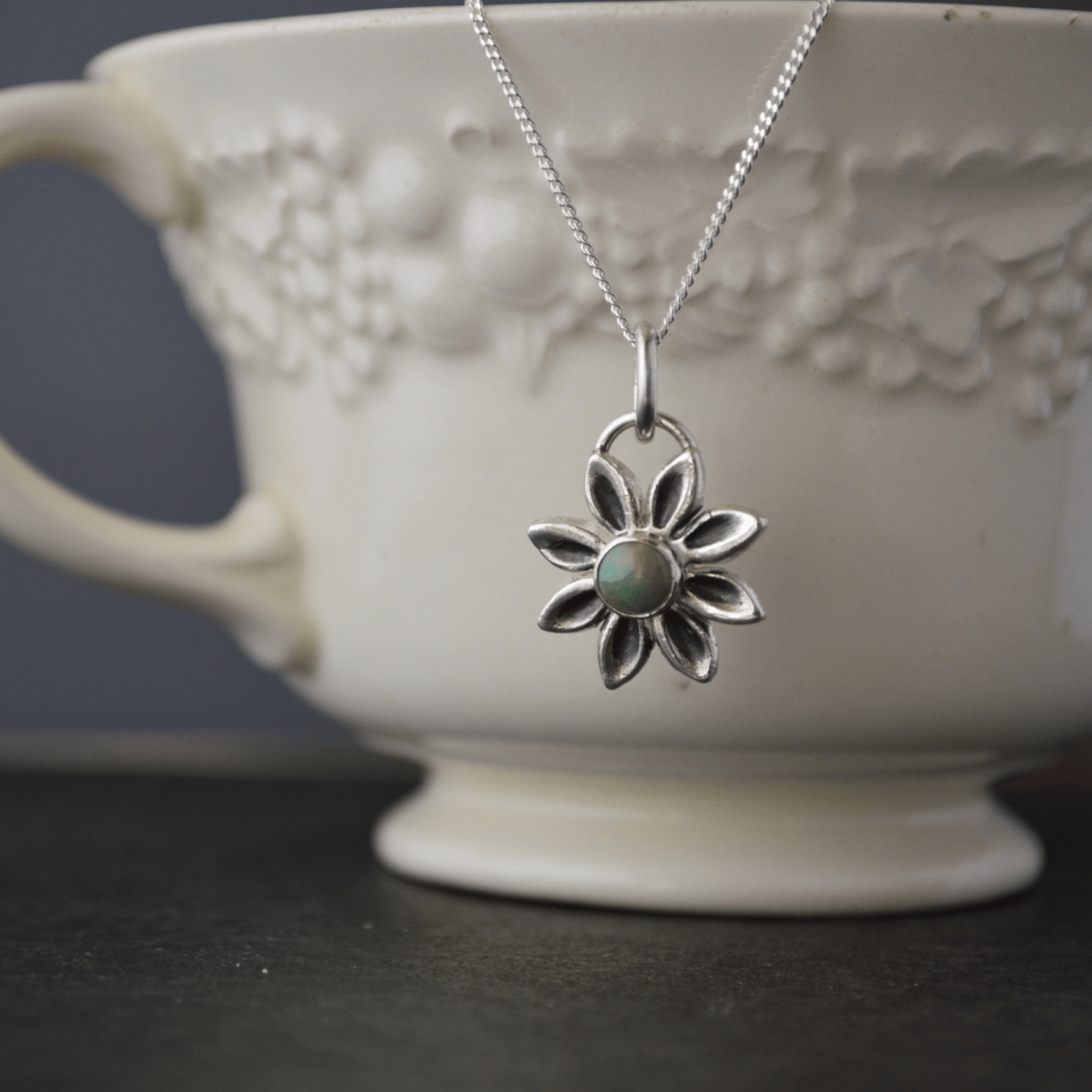 Silver Daisy Necklace with Kingman Turquoise - Gayle Dowell