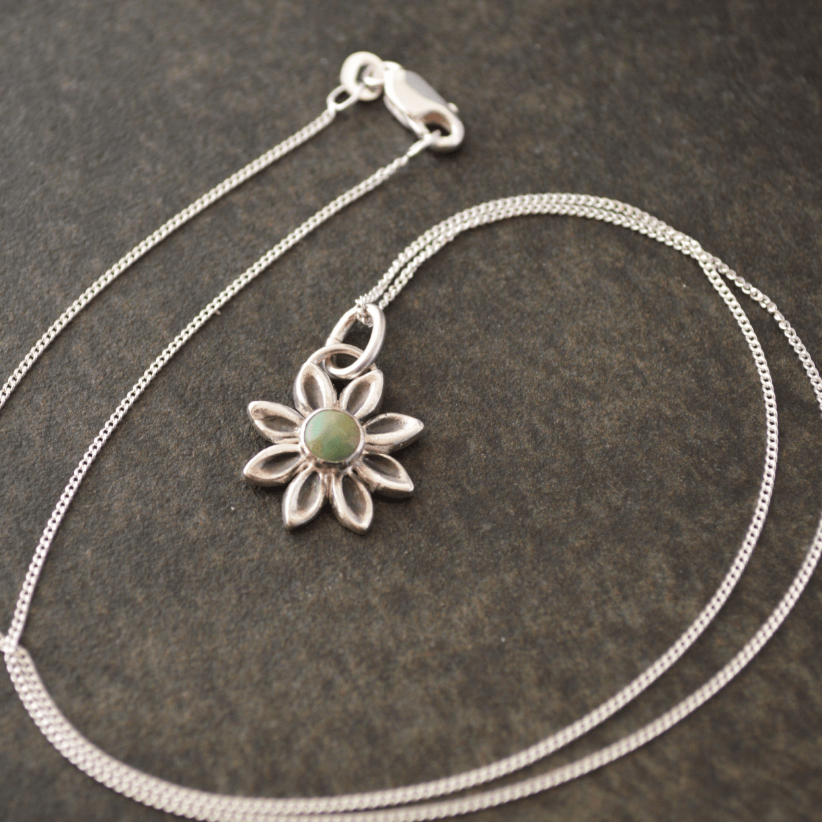 Silver Daisy Necklace with Kingman Turquoise - Gayle Dowell