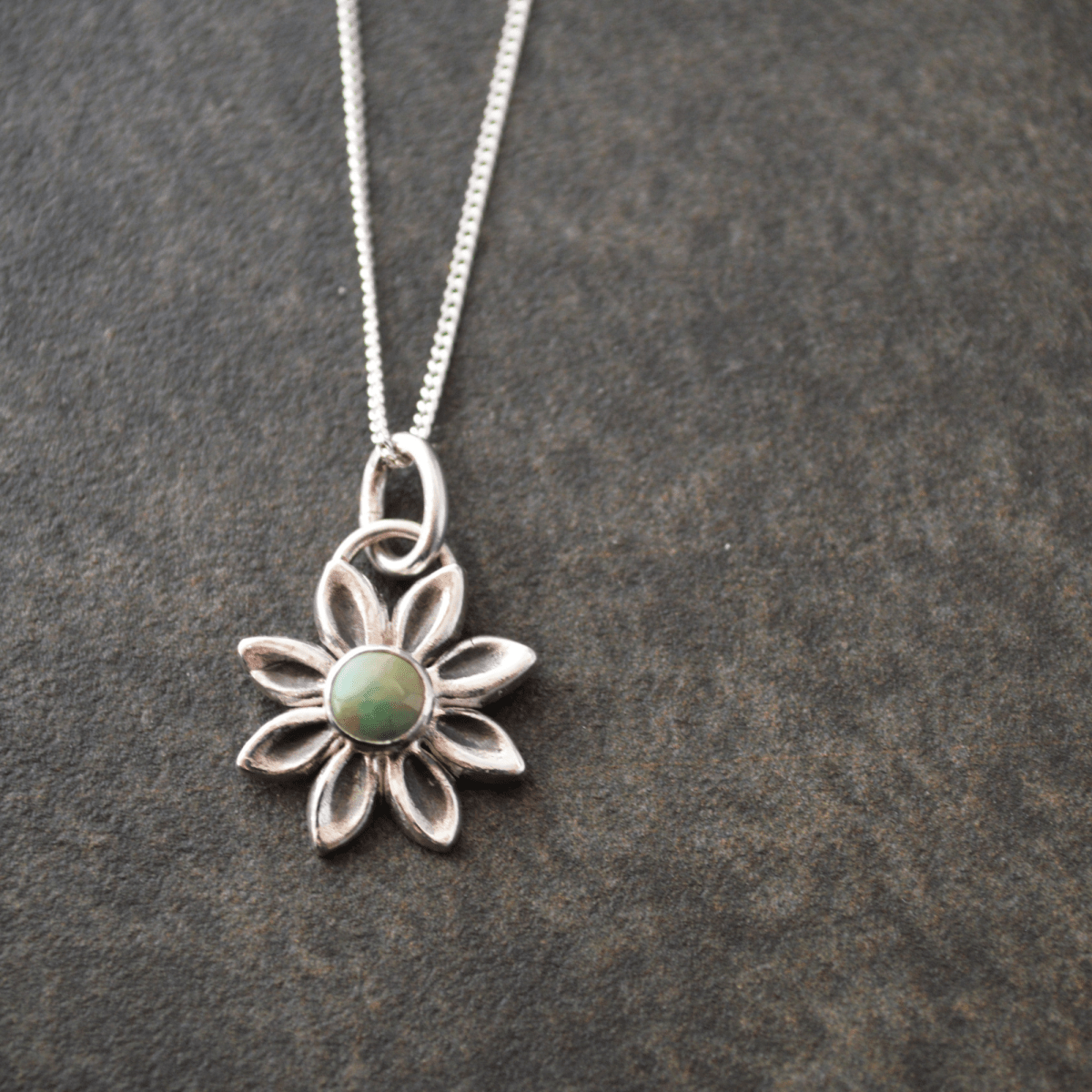 Silver Daisy Necklace with Kingman Turquoise - Gayle Dowell