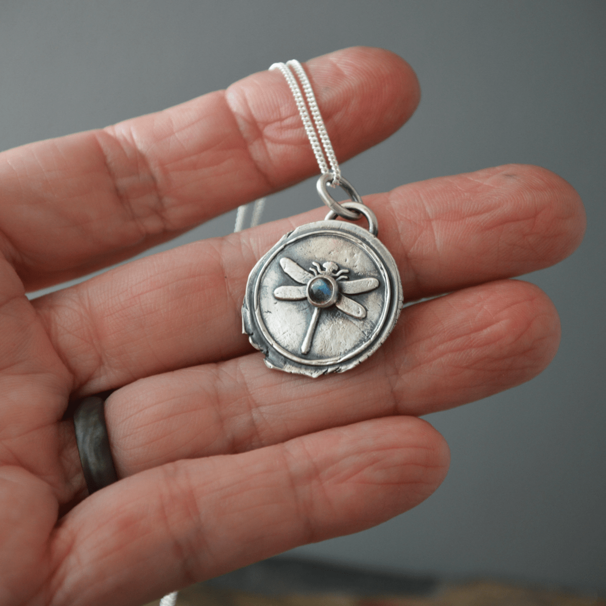 Silver Dragonfly Necklace with Labradorite - Gayle Dowell