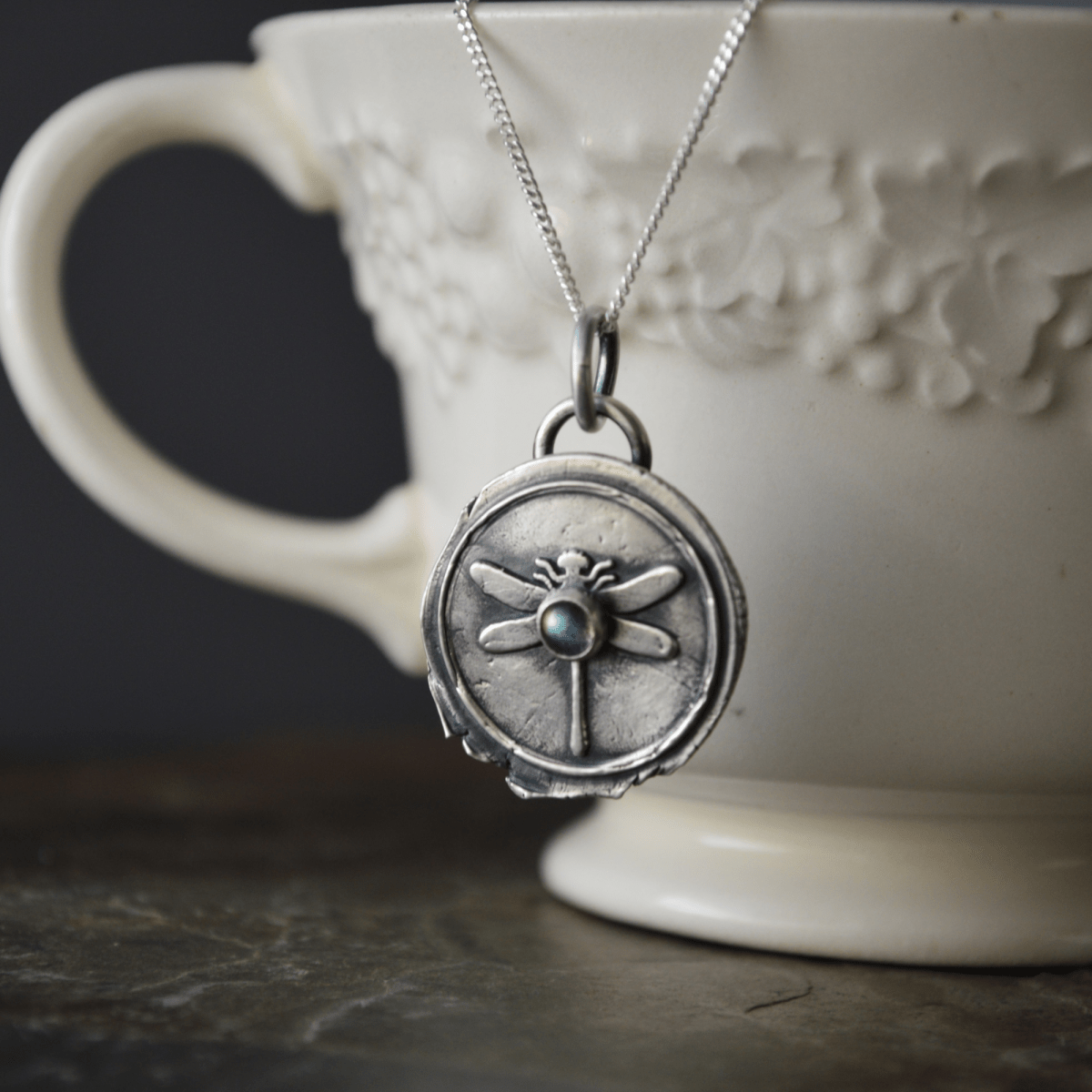 Silver Dragonfly Necklace with Labradorite - Gayle Dowell