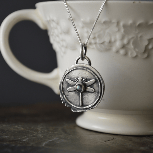 Silver Dragonfly Necklace with Labradorite - Gayle Dowell