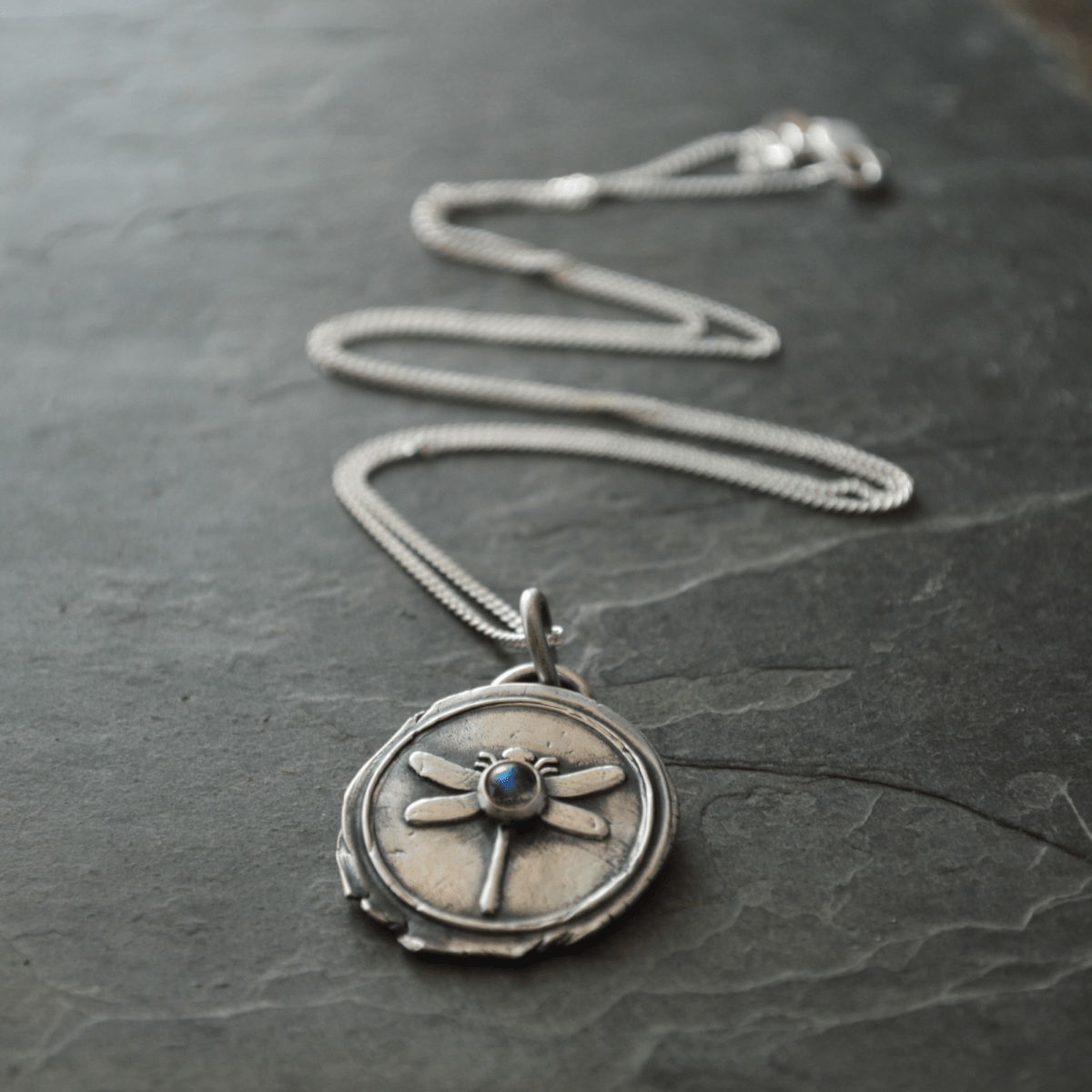 Silver Dragonfly Necklace with Labradorite - Gayle Dowell
