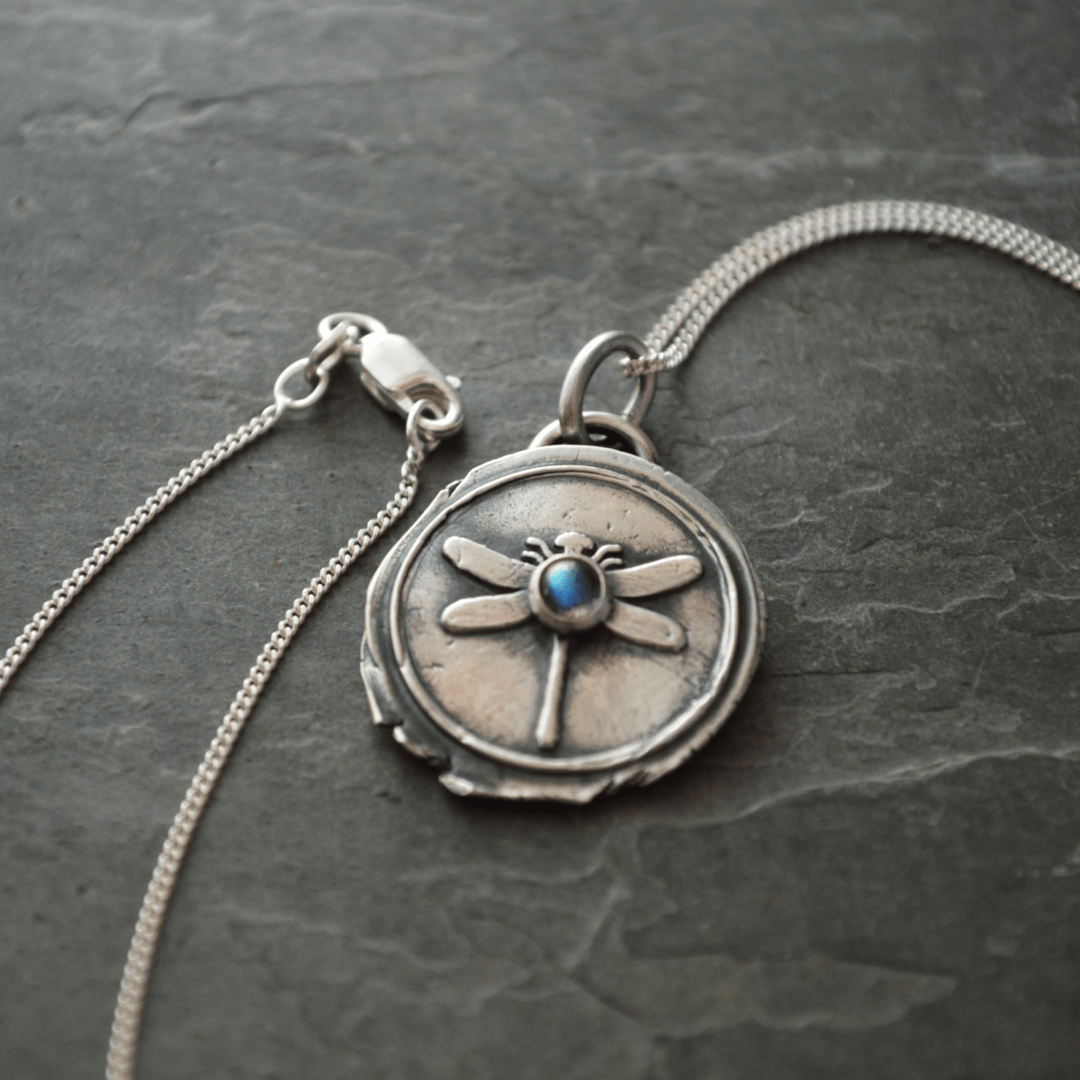 Silver Dragonfly Necklace with Labradorite - Gayle Dowell