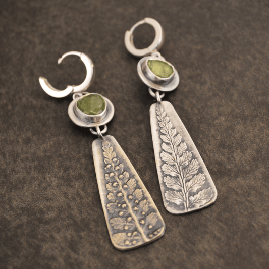 Silver Fern Earrings with Green Tourmaline - Gayle Dowell