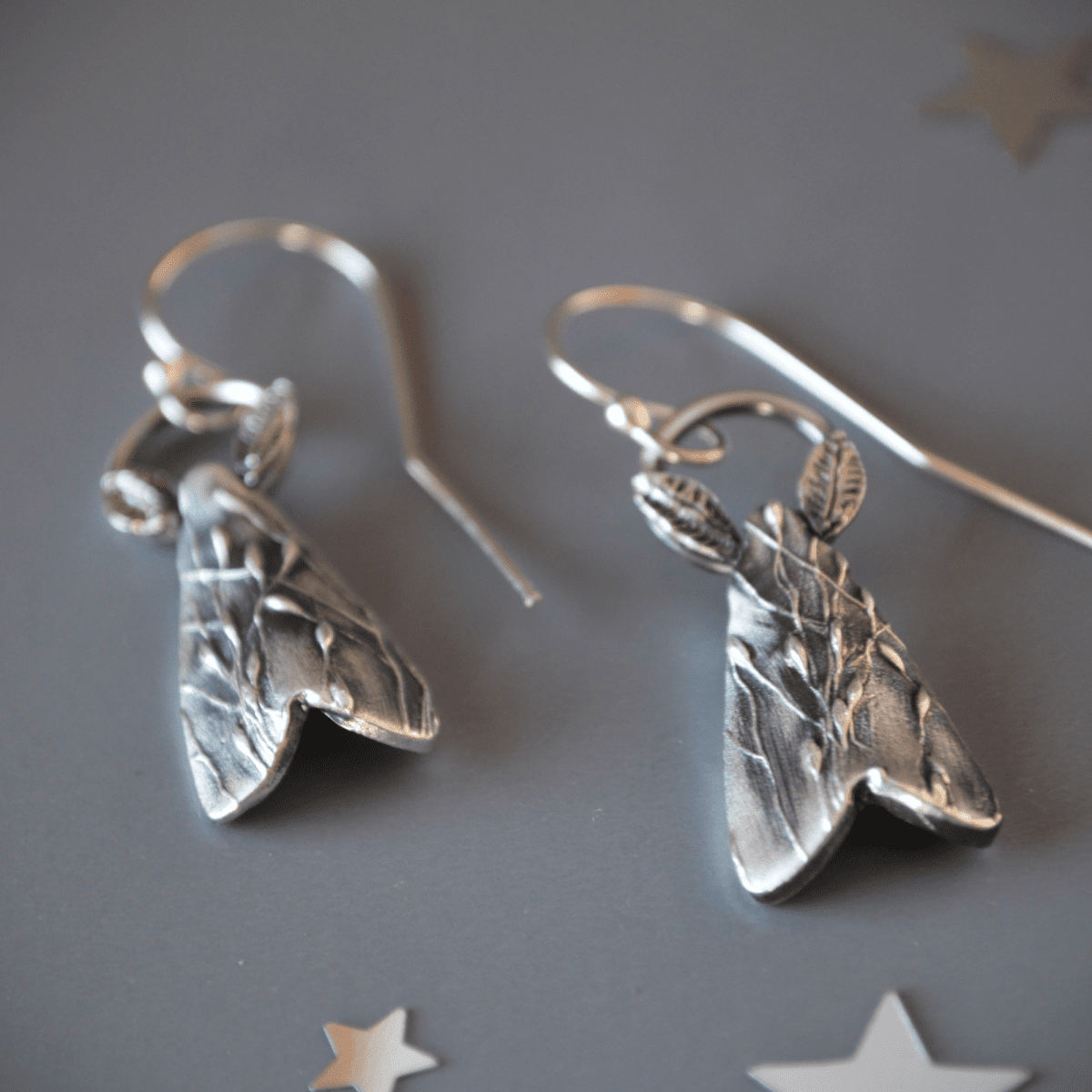 Silver Moth Earrings, Prairie Grass Texture - Gayle Dowell