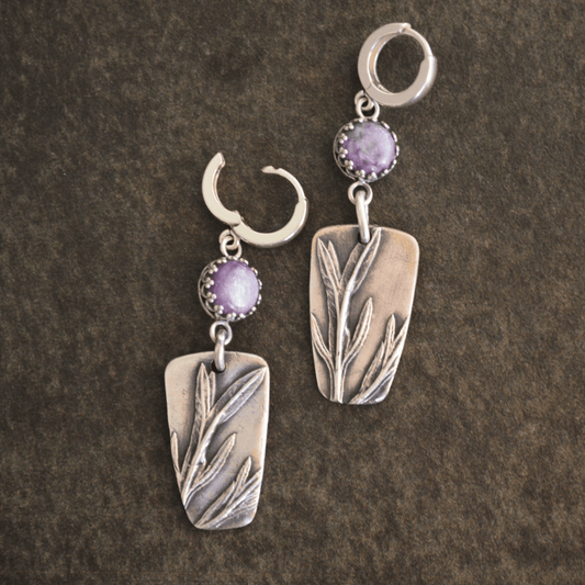 Silver Sage Earrings with Charoite Gemstones - Gayle Dowell