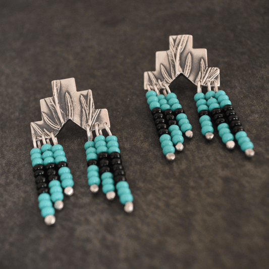 Silver Sage Earrings with Glass Bead Fringe - Gayle Dowell