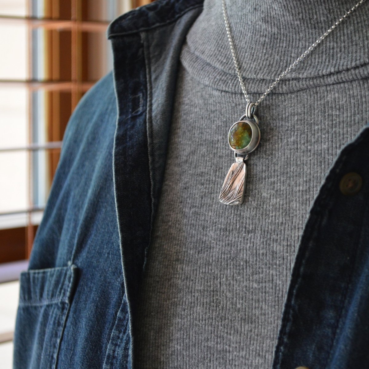 Silver Sage Hinged Pendant Necklace with Alisa Turquoise - Gayle Dowell