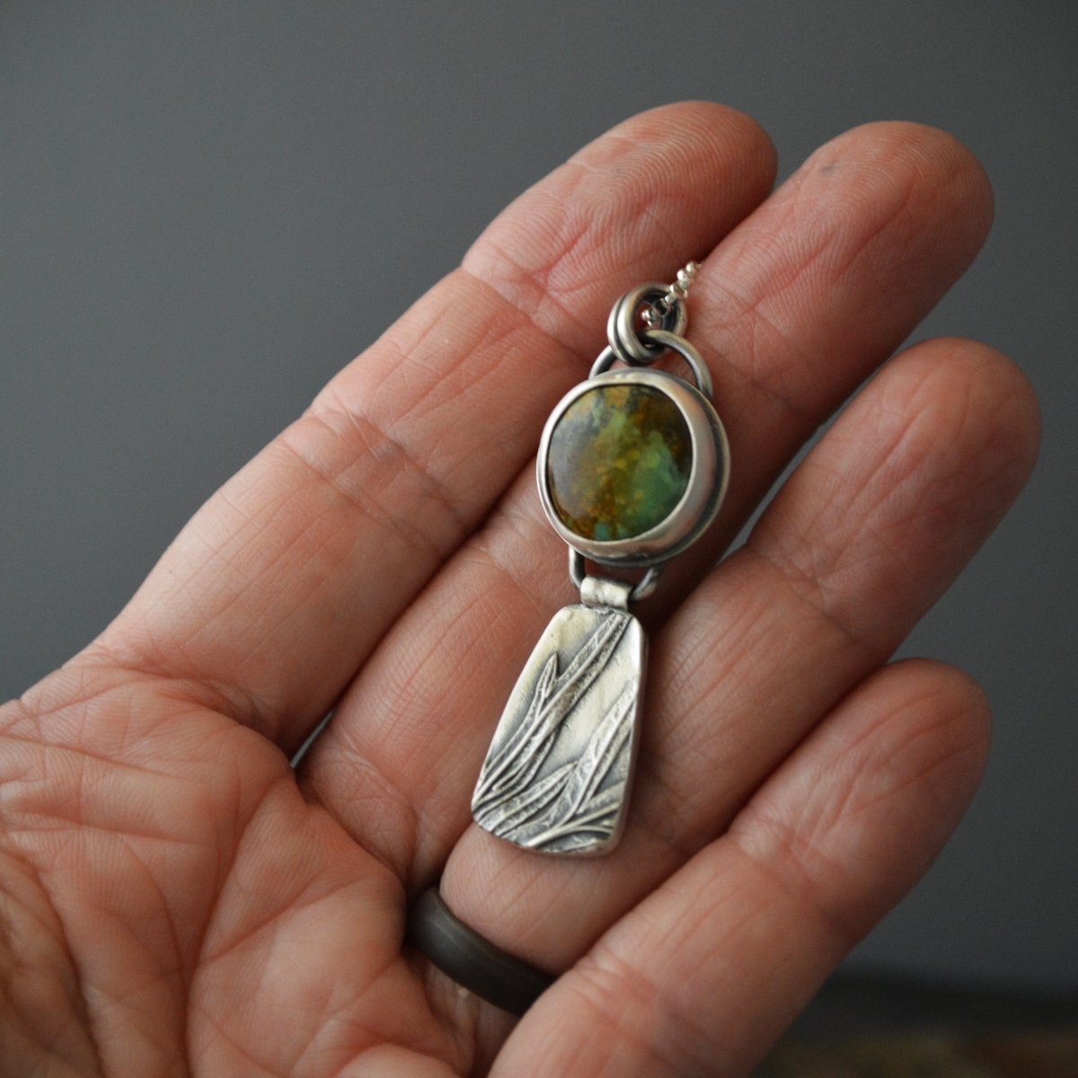 Silver Sage Hinged Pendant Necklace with Alisa Turquoise - Gayle Dowell