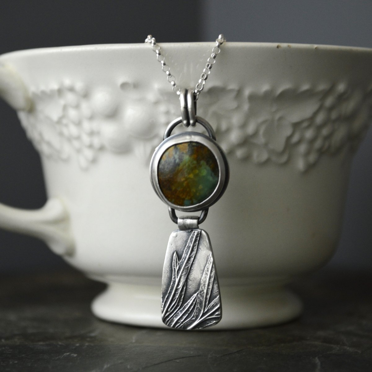 Silver Sage Hinged Pendant Necklace with Alisa Turquoise - Gayle Dowell