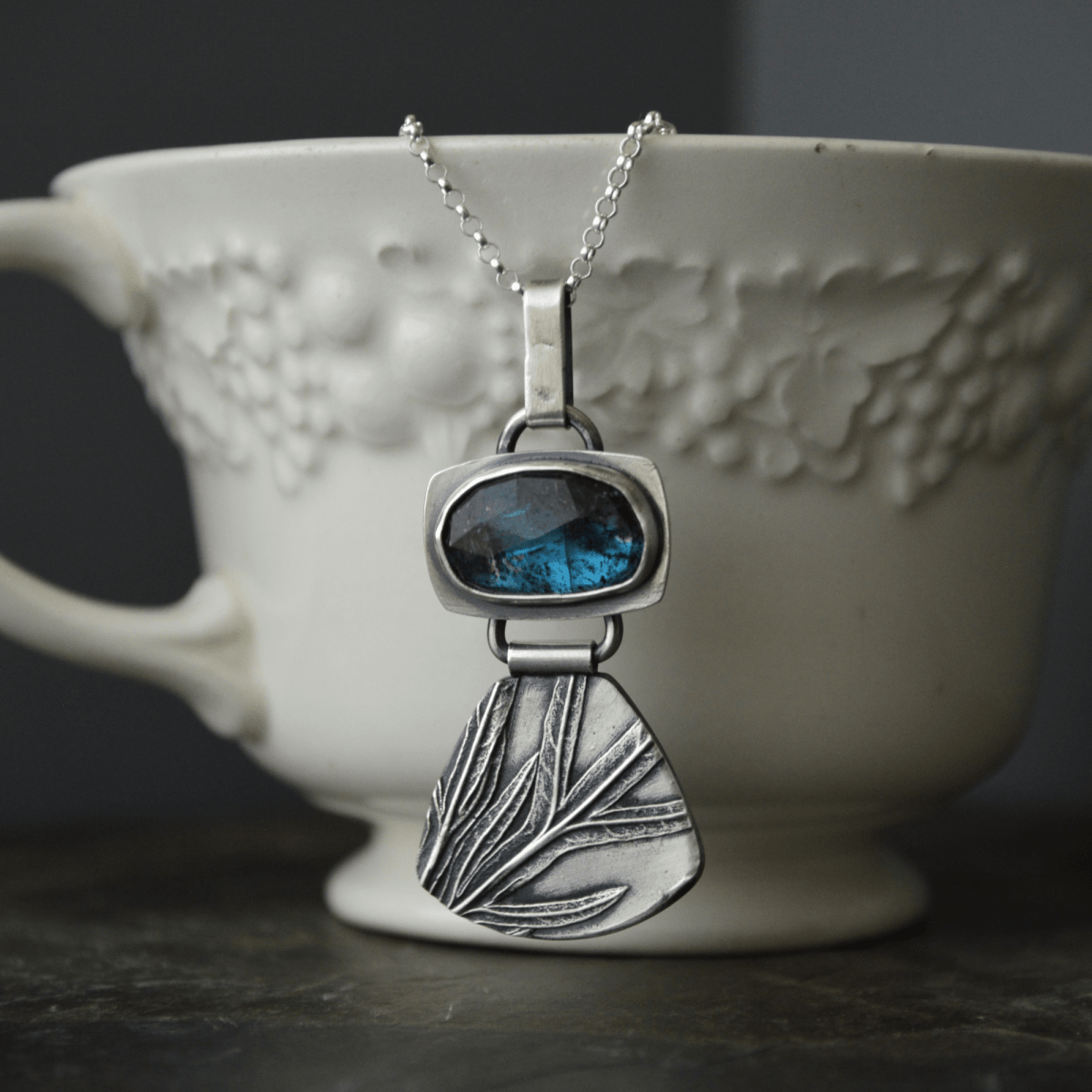 Silver Sage Hinged Pendant with Moss Kyanite - Gayle Dowell