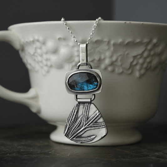 Silver Sage Hinged Pendant with Moss Kyanite - Gayle Dowell