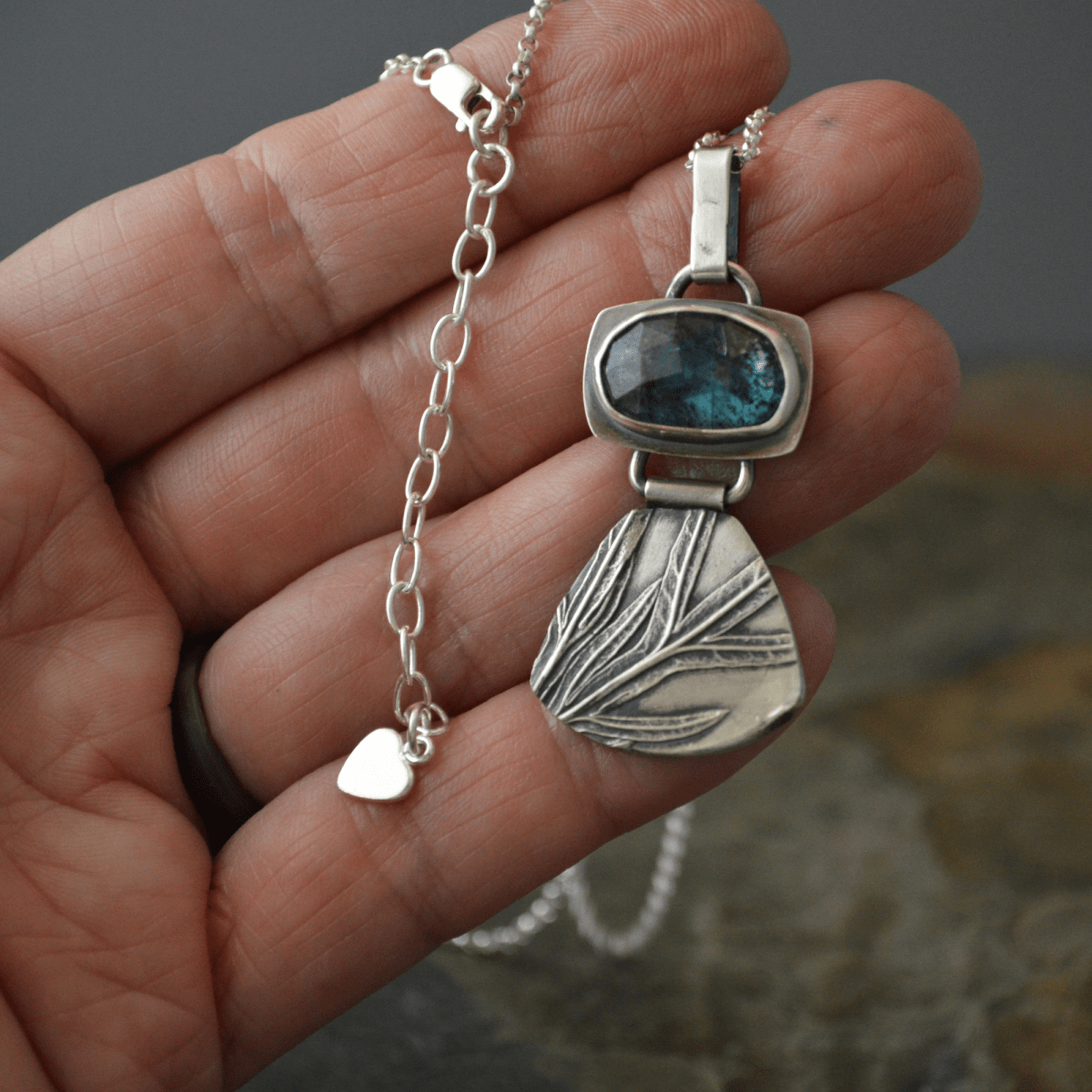 Silver Sage Hinged Pendant with Moss Kyanite - Gayle Dowell