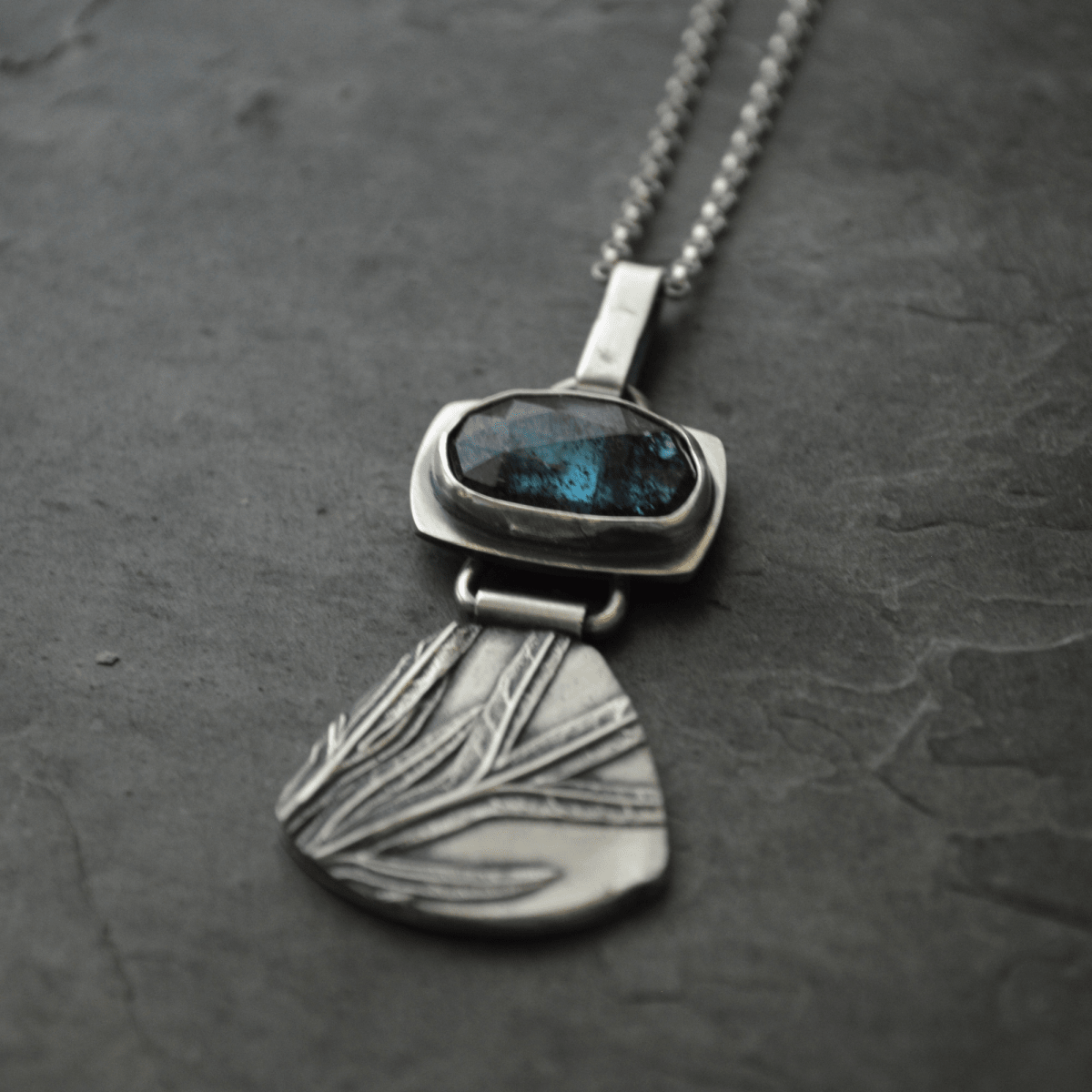 Silver Sage Hinged Pendant with Moss Kyanite - Gayle Dowell
