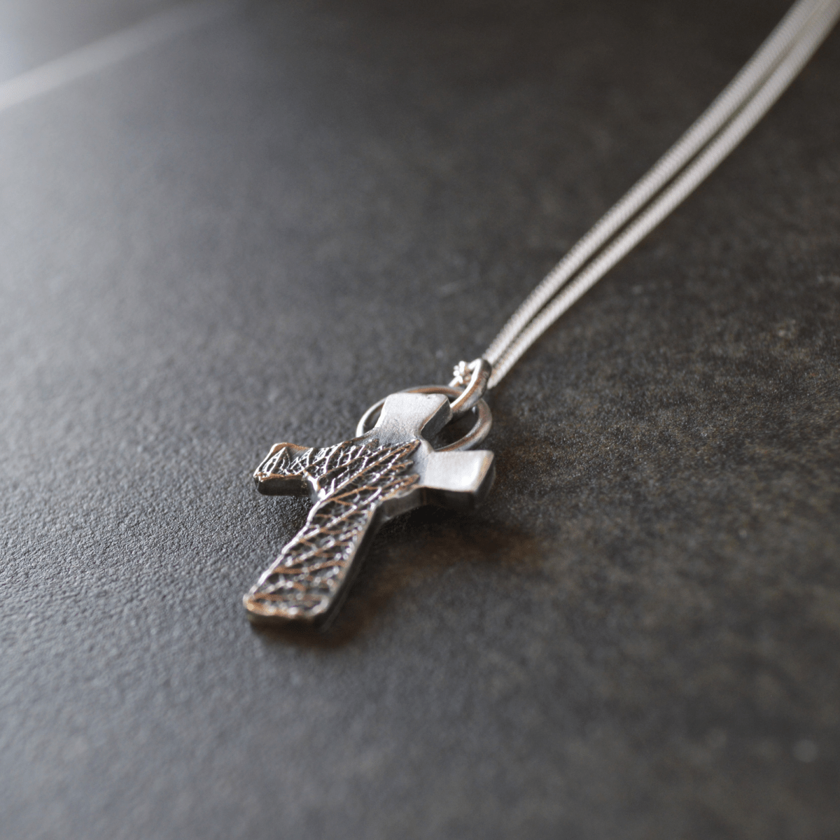 Skinny Silver Cross Necklace with Vervain Leaf - Gayle Dowell
