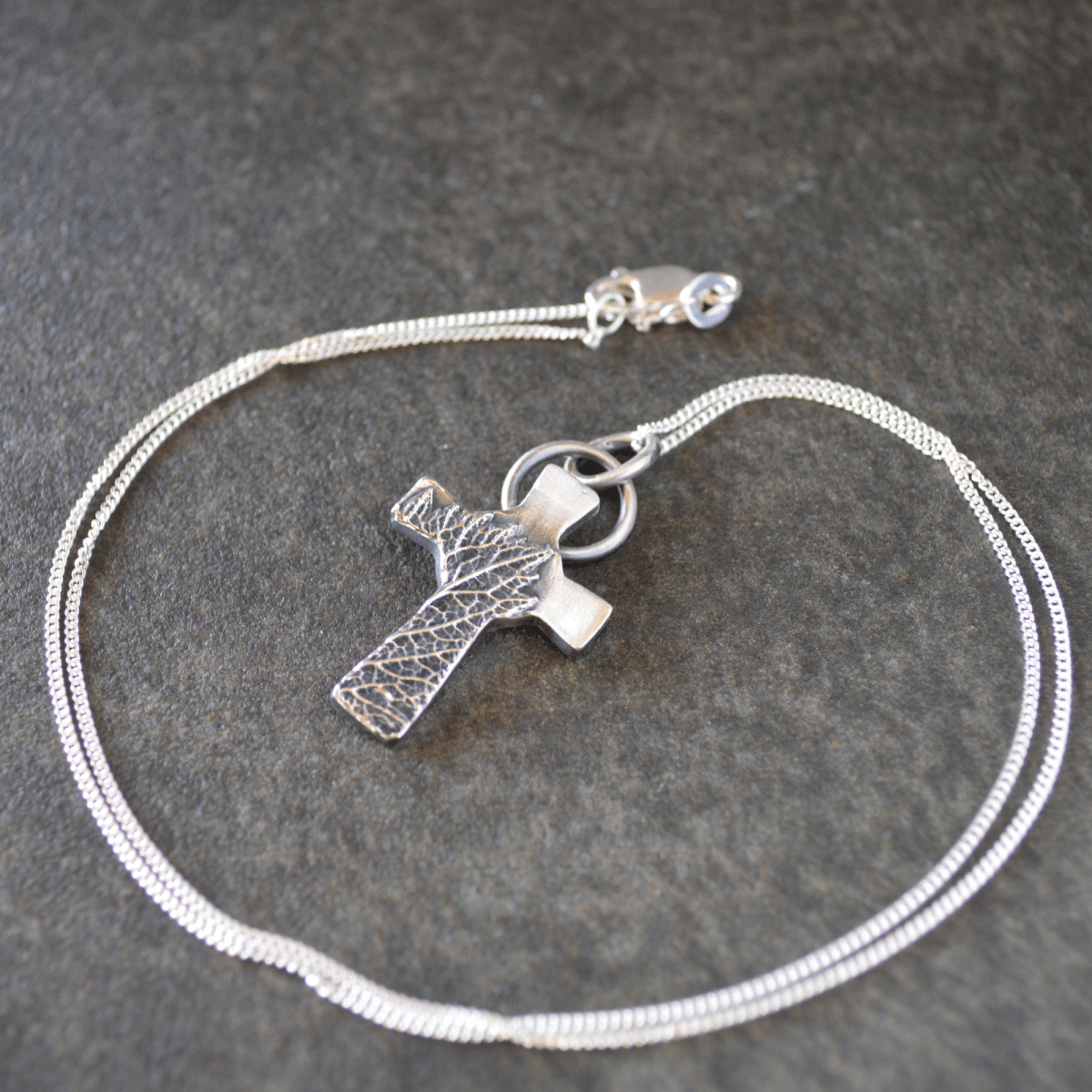 Skinny Silver Cross Necklace with Vervain Leaf - Gayle Dowell