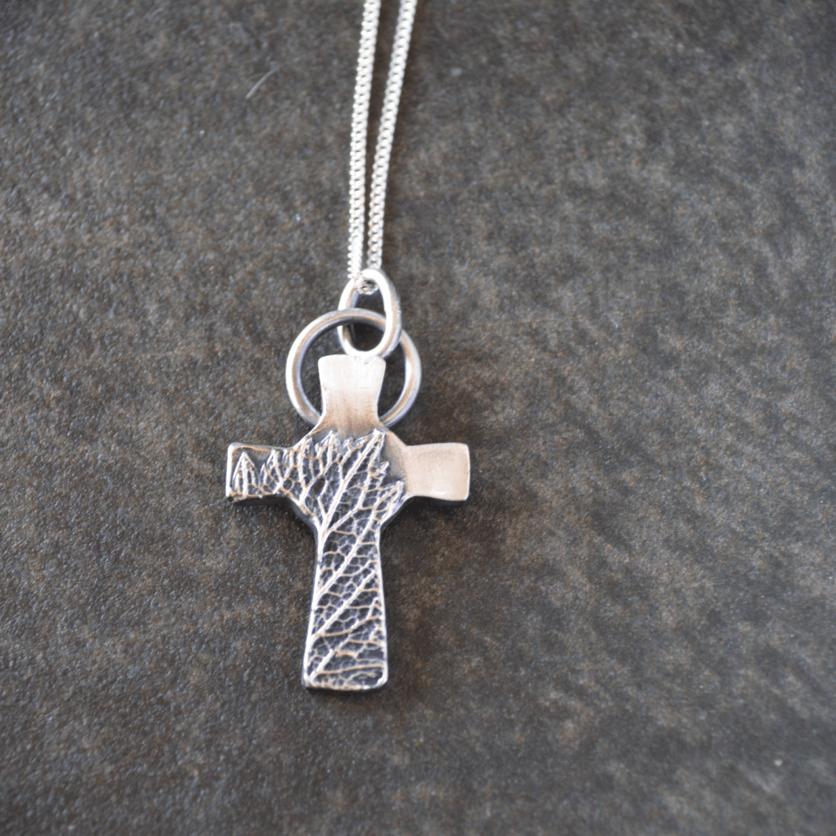 Skinny Silver Cross Necklace with Vervain Leaf - Gayle Dowell