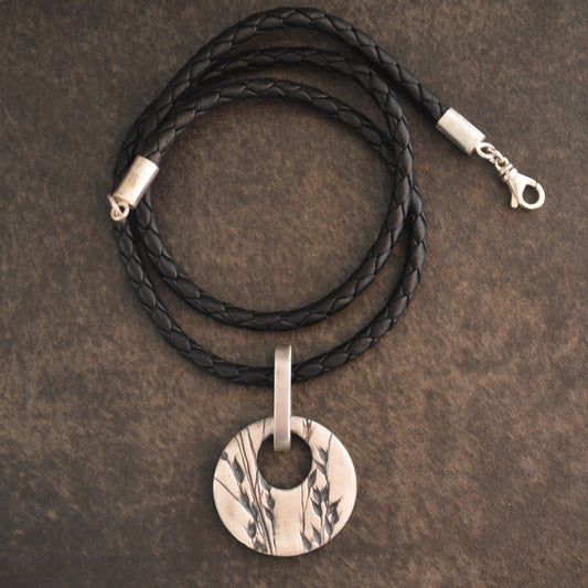 Switchgrass Hoop Necklace with Braided Leather Cord - Gayle Dowell
