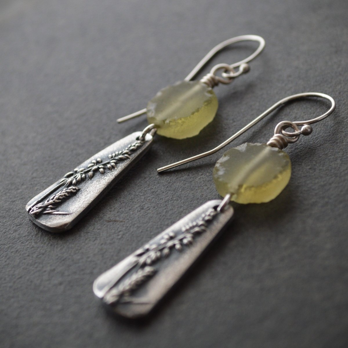 Yellow Sweet Clover Earrings with Ancient Roman Glass - Gayle Dowell