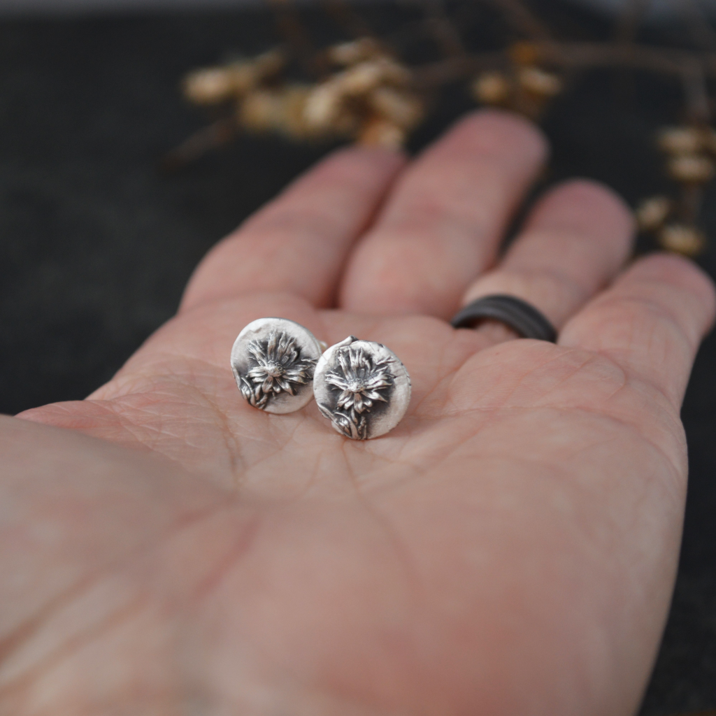 Asters Stud Earrings in Fine Silver