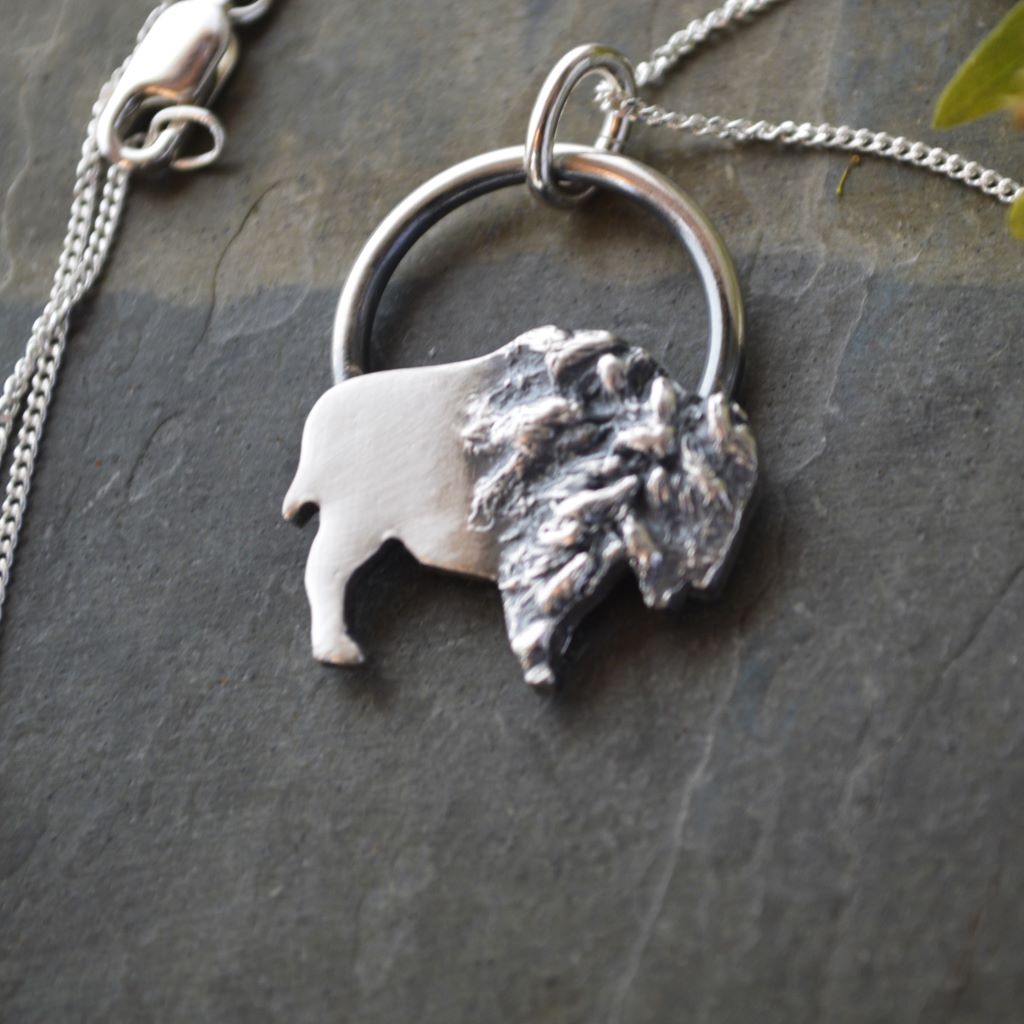 Bison Necklace with Goldenrod Texture in Silver
