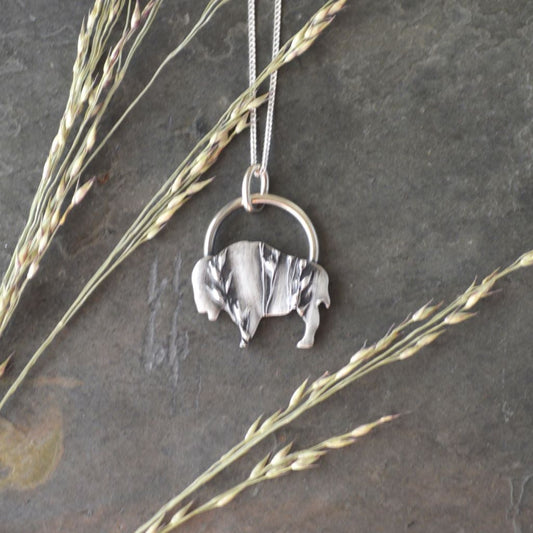 Bison Necklace, Prairie Switchgrass in Silver