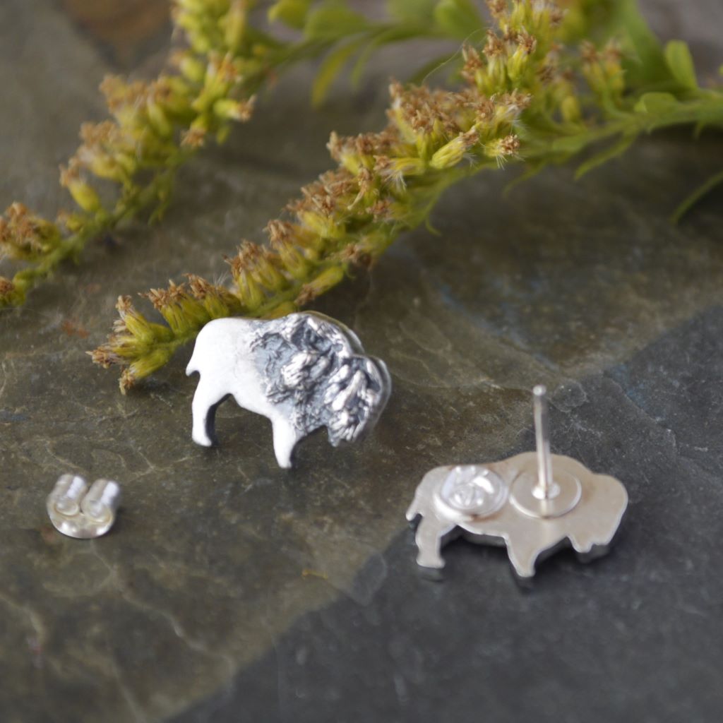 Bison Stud Earrings, Goldenrod Texture in Silver