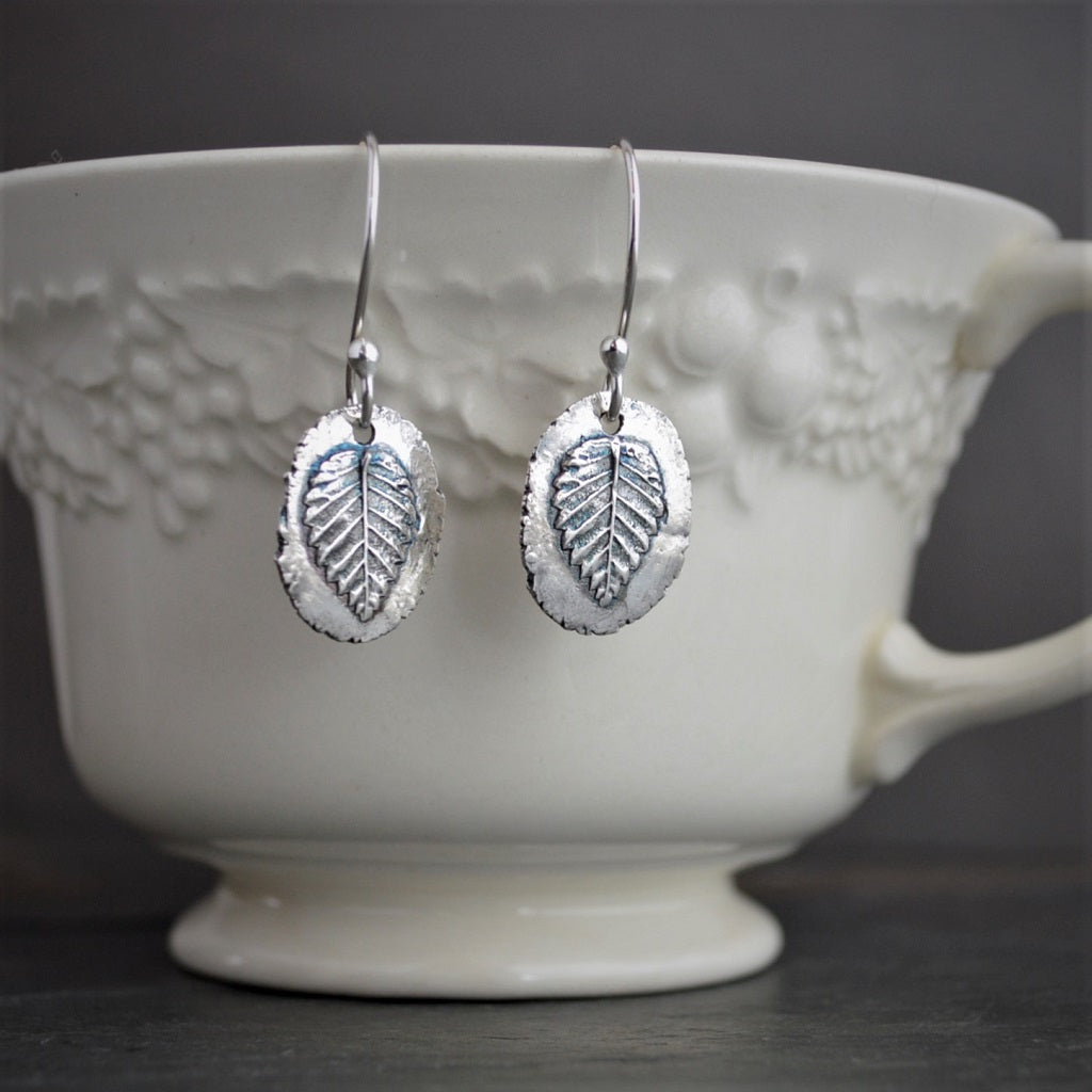 PRE-ORDER - Elm Leaf Earrings in Raw Fine Silver, Artisan Handmade Jewelry - Gayle Dowell