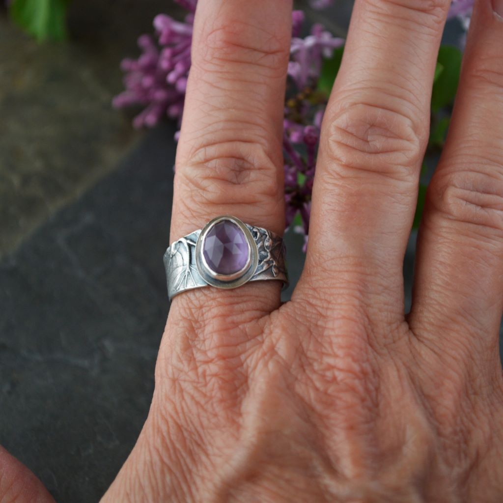 Amethyst Ring, Lilac Band in Sterling Silver, US 8.5