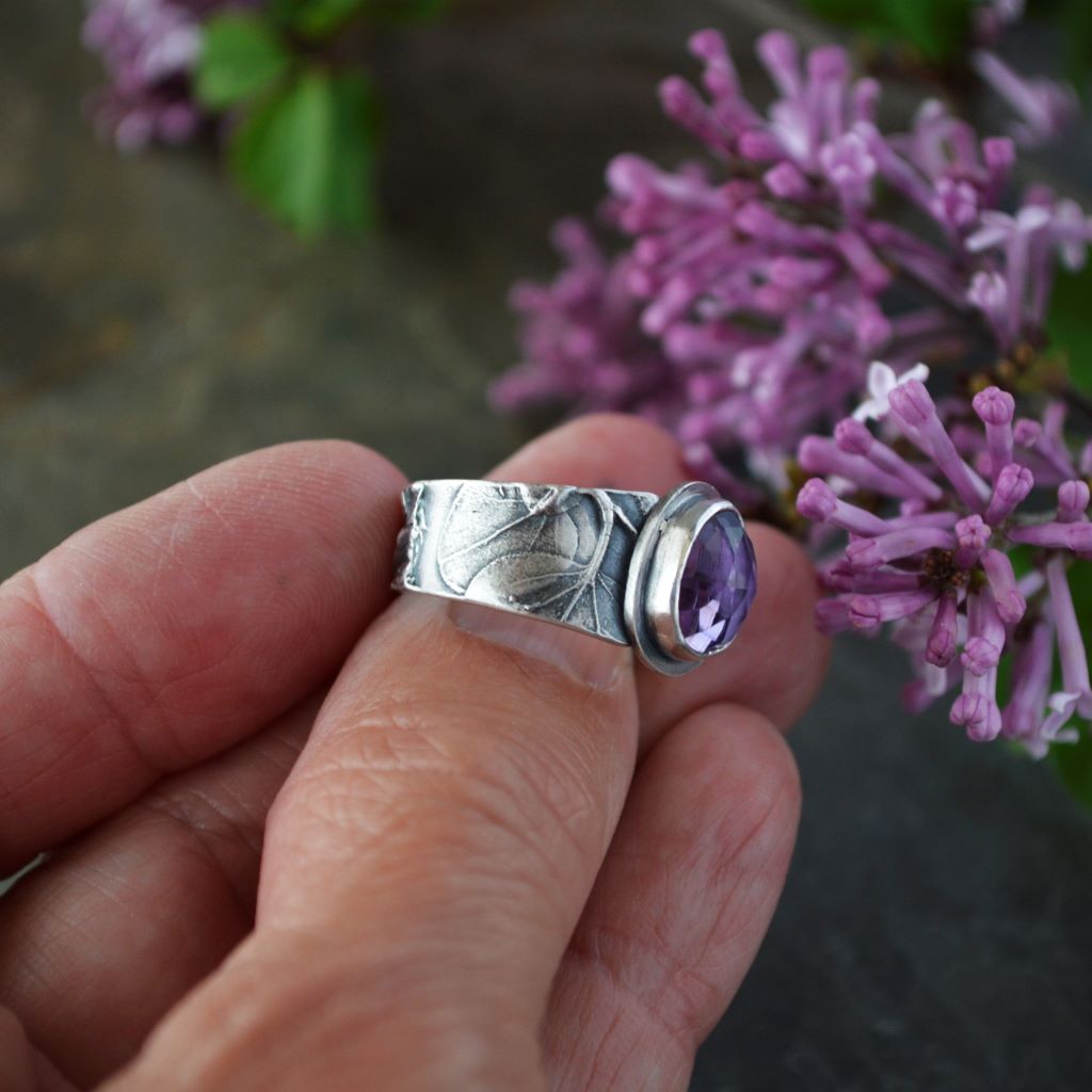 Amethyst Ring, Lilac Band in Sterling Silver, US 8.5